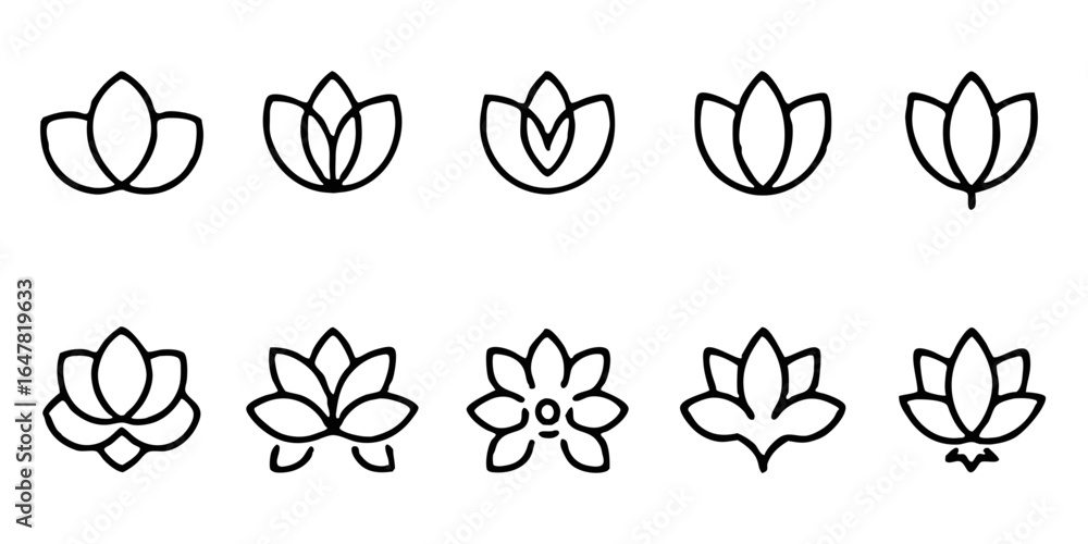 Poster collection of minimalist lotus flower icons isolated on white background a set of simple and elegant
