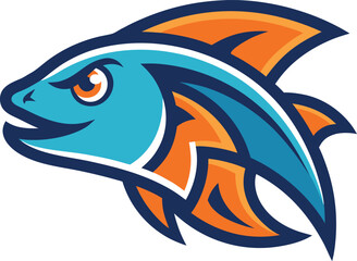 Aggressive blue and orange fish mascot logo