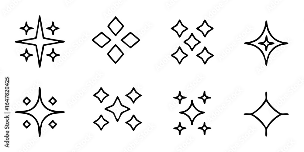 Poster set of simple sparkle and star icons isolated on white background a collection of minimalist graphic