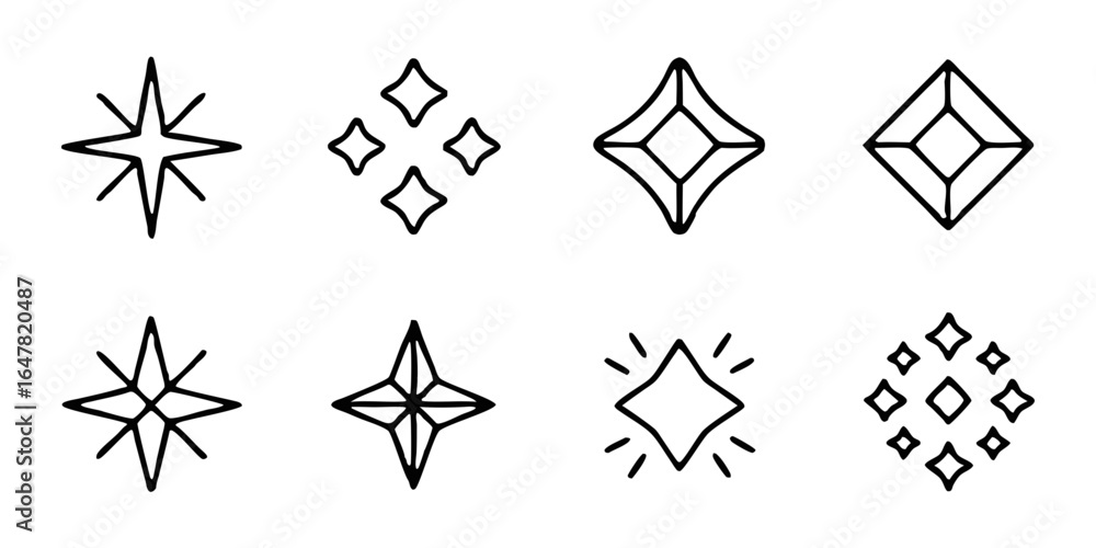 Poster collection of simple star and sparkle icons isolated on white background minimalist graphic elements