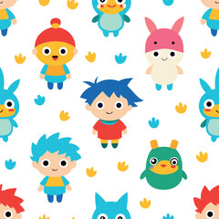 Naklejka premium Cute collection of cartoon animals, a set of funny vector icons with a cat, dog, owl, and pig face for a child's zoo illustration