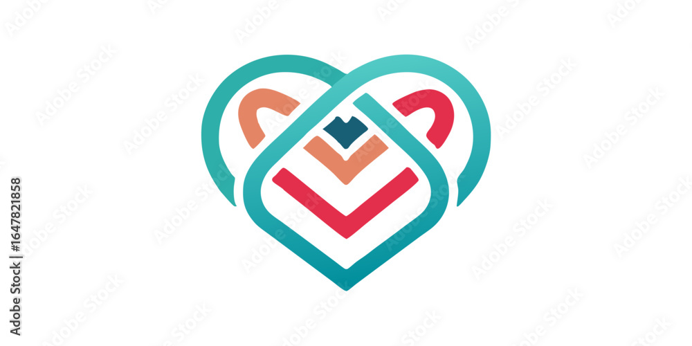 Poster abstract heart symbol with intertwined lines isolated on white background, representing love, care, 