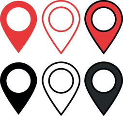 Minimalist location pin icons in flat vector style, perfect for maps, navigation apps, and travel guides.