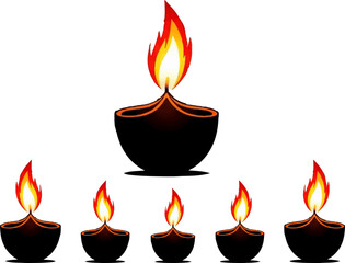 Set of Glowing Diya Flame Vector for Happy Diwali India