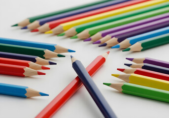 Fototapeta premium Vibrant collection of sharpened colored pencils arranged in dynamic patterns, ready for creative inspiration and artistic expression, sparking imagination and joy