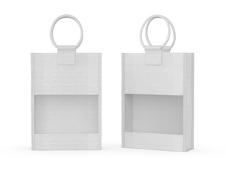 Reusable Canvas tote Cloth Shopping bag mockup of fabric with handle. Template of black and white cotton eco bag. 3d render illustration.