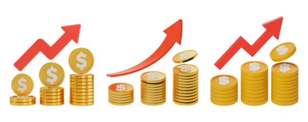 Rising Gold Coins Stacks Red Upward Arrows Financial Growth Success