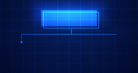 Infographic glowing hologram with empty space for text bg. Business hierarchy squares chart. Workflow flowchart algorithm display. Employee management scheme for organizations. Role assignment.