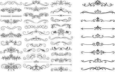 elegant decorative dividers and ornamental floral borders in black vector design