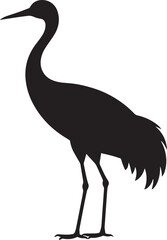 Black silhouette of a crane standing bird
