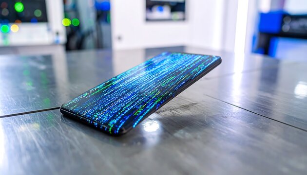 Modern technology, screen, code, office setting - Powered by Adobe