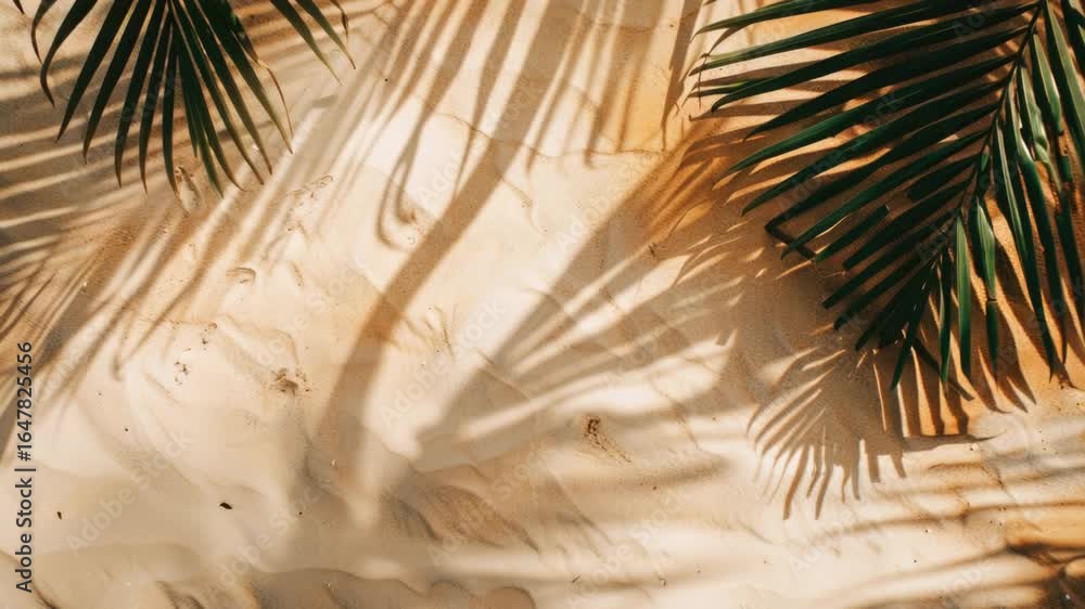 Poster a palm tree's long shadow falls across a wall, creating a simple yet striking scene