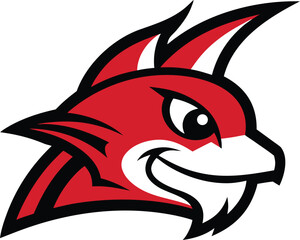 Red fox mascot head with a grinning expression