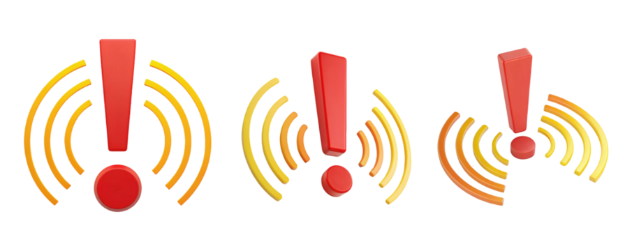 Warning Alert Signal Icons Red Yellow 3D Render - Powered by Adobe