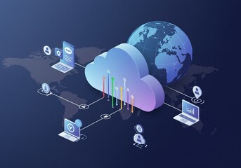 Global cloud computing network connecting devices and data worldwide