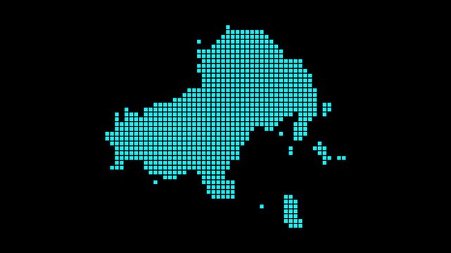 Skiathos digital map. Map of Skiathos in dotted style. Shape of the island filled with rectangles. Astonishing video.