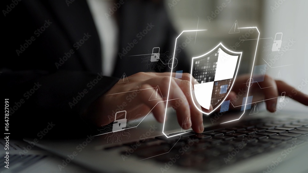 Poster cyber security protection and cyber security strategies against cyber threats, system hacks, digital