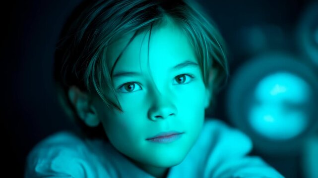 Fluorescent Boy's Deep Gaze, Futuristic Technology