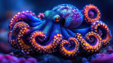 Obraz premium Vibrant octopus in deep ocean