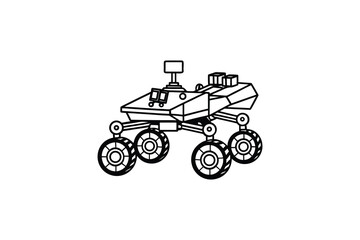 A robotic rover with six wheels and a camera on a white background silhouette