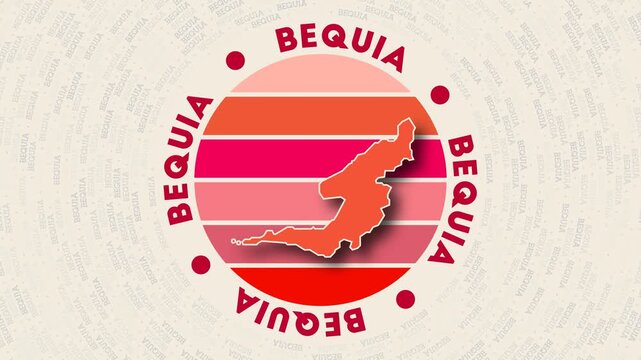 Bequia logo intro. Badge with the circular name and map of island. Attractive Bequia round logo animation.