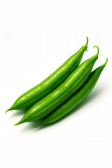 vibrant neon green beans on white background