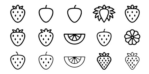 Fototapeta premium Collection of strawberry icons in various styles, isolated on white background, showcasing different shapes and designs, perfect for foodrelated projects and summer themes