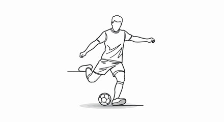Soccer Player Kicking Ball, Line Art Illustration