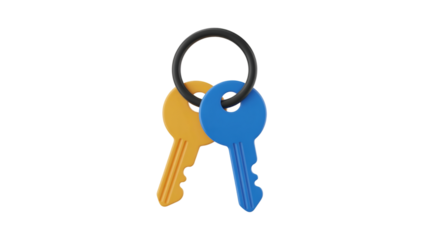 Two keys on a black ring yellow blue keys access security