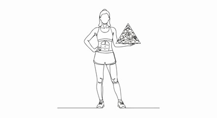 Fit Woman Holding Healthy Food Pyramid Outline