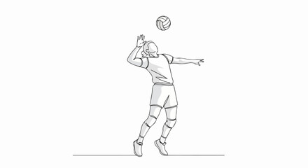 Continuous Line Drawing of Volleyball Player Spiking the Ball