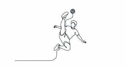Single Line Art: Sepak Takraw Player Kicking Ball