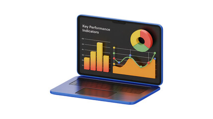 Key Performance Indicators on Laptop Screen Data Analysis Business Graphs Charts