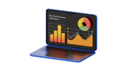 Key Performance Indicators on Laptop Screen Data Analysis Business Graphs Charts