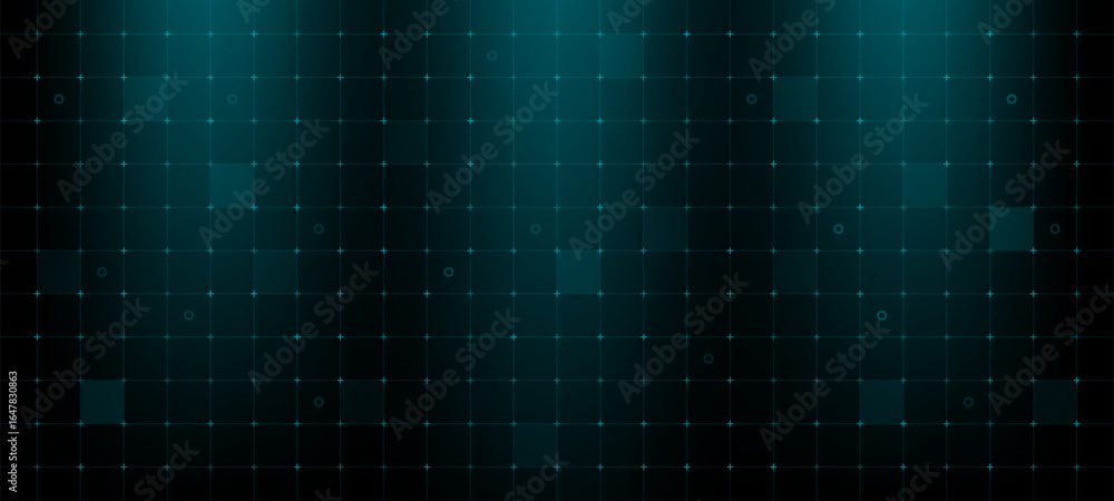 Aufkleber abstract teal grid pattern with circles and crosses. digital hud background concept for modern techn