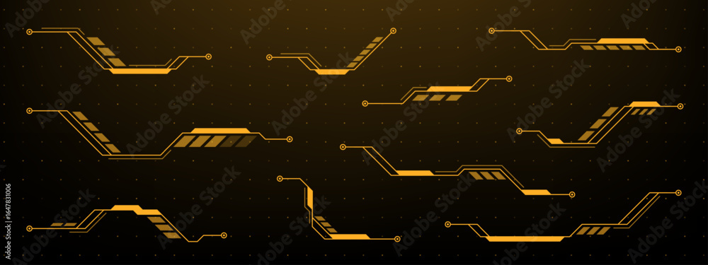 Fototapete set of orange hud callout elements for game interface. futuristic vector graphics. digital display a