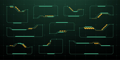 Set of modern head up display callouts. HUD futuristic user interface elements on grid pattern background. Digital game information frame.