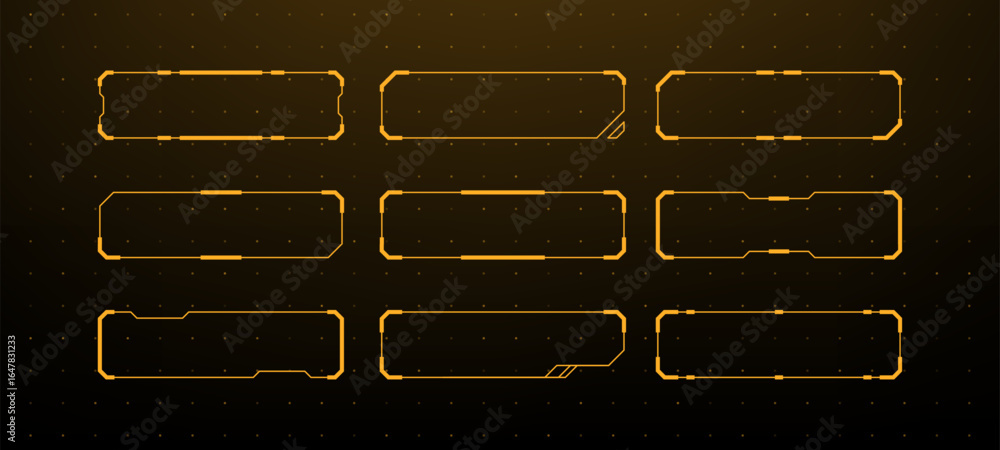 Poster orange digital frames set on dark background. futuristic hud gui elements. sci-fi screen interface f