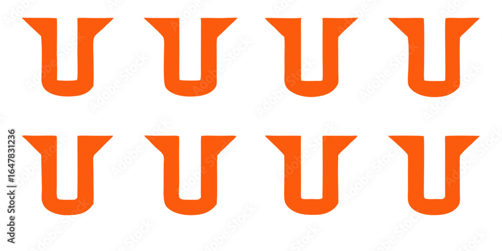 Poster repeating pattern of orange u shapes isolated on white background, creating a geometric and abstract