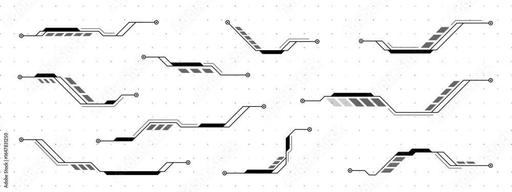 Poster Futuristic hud vector elements with callouts on dotted grid. Display frame for digital interface design. User interface graphics technology background.