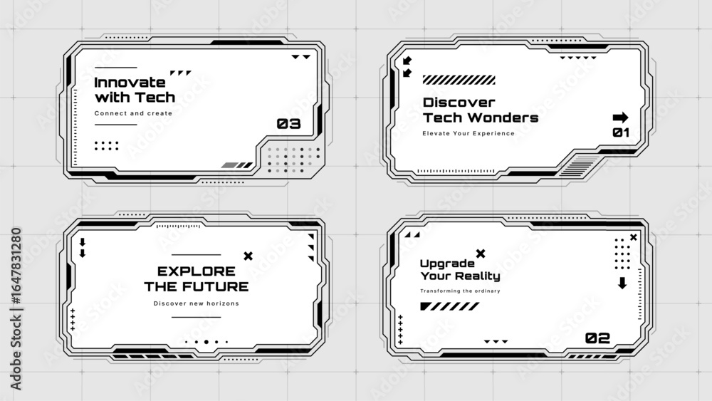 Aufkleber four hud vector frames with futuristic designs. digital interface elements for tech presentation bac