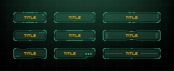 Hud vector graphics set for futuristic display interface. Green digital user elements with button title layout. Gaming and sci fi design. © hiten666