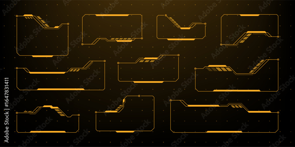 Aufkleber futurist orange hud vector graphics set on dark background for sci-fi interface or digital display c