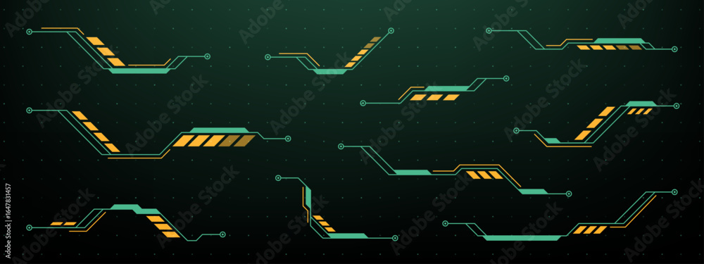 Poster hud vector graphics element set. digital head up display interface. futuristic ui concept. vr and ar