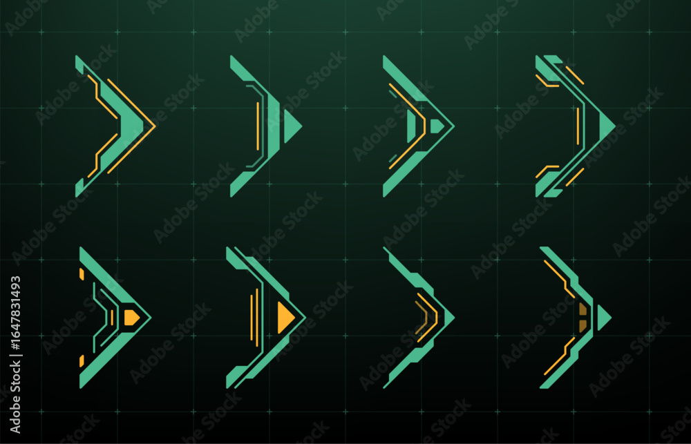 Poster elements of futuristic head up display (hud) vector graphics for user interface and targeting system