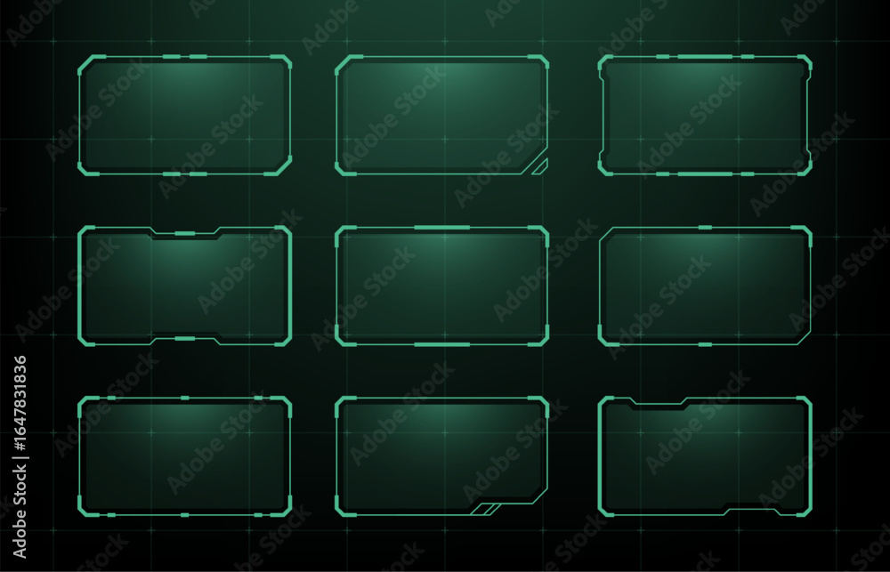 Aufkleber heads up display (hud) vector graphics for computer interface. digital futuristic framework. screen 