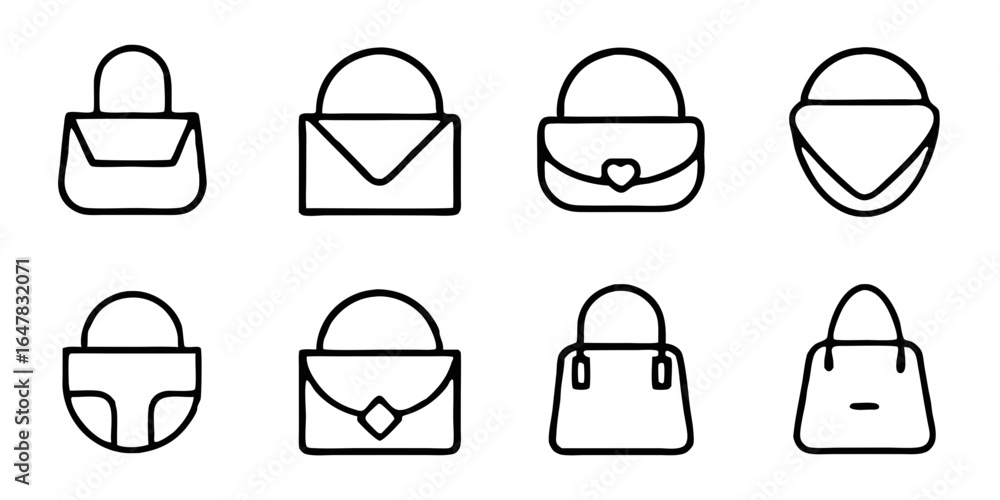 Poster set of minimalist handbag icons isolated on white background a collection of simple and elegant desi