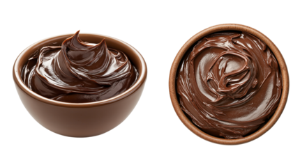 Set of chocolate spread in a bowl isolated on transparent background