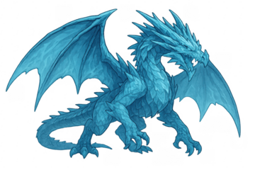 Blue ice dragon standing with transparent background