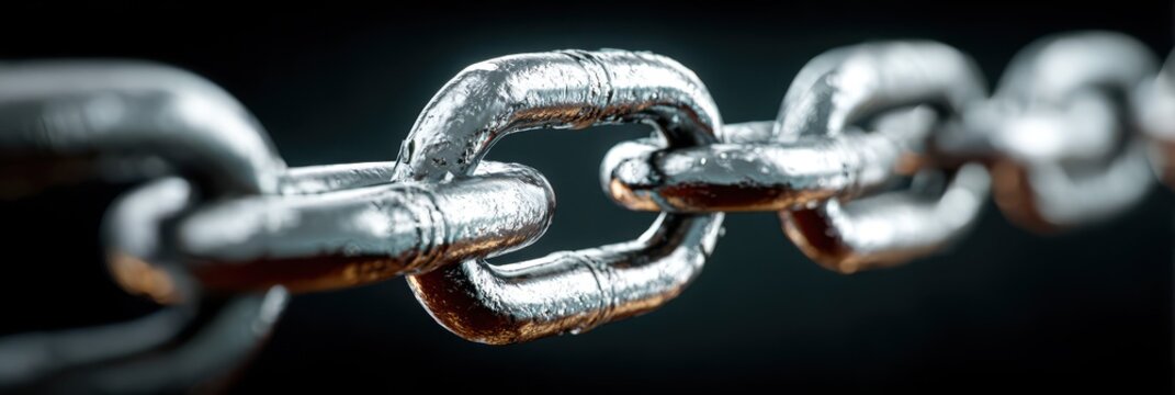 Close-up of a metallic chain linking several segments together against a dark background